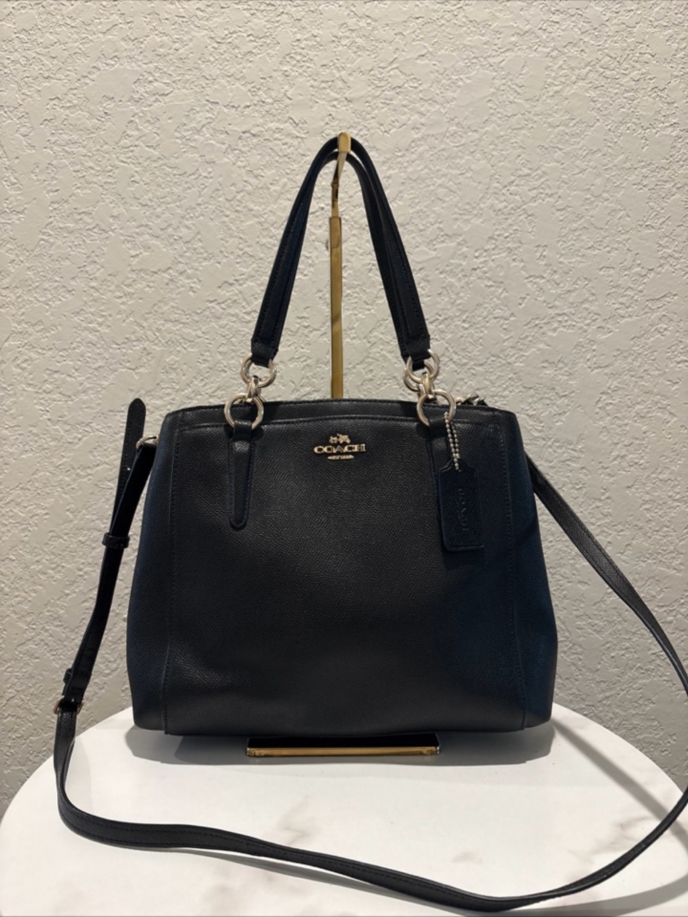 Coach Black Leather Satchel with Detachable Strap